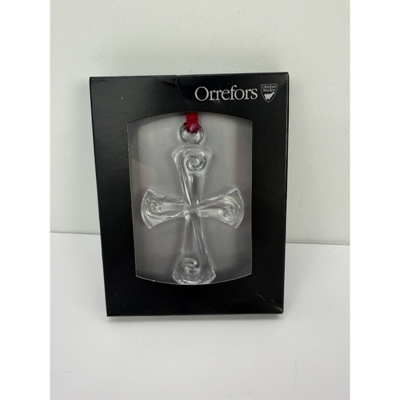 Orrefors Kostaboda Other - Orrefors Clear Crystal Holly Days Cross Christmas ORNAMENT 6719583 Made Germany